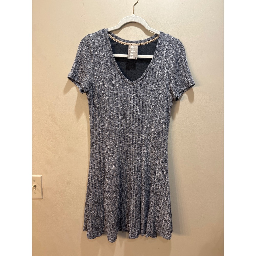 Dolan‎ Left Coast Collection Grey Marled Ribbed Knit V-Neck Fit Flare Dress M